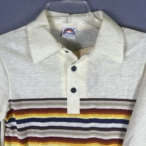 NWT Wrangler LS Polo‎ Shirt Boys 18 Ivory Retro Striped VTG 1980's Made in USA